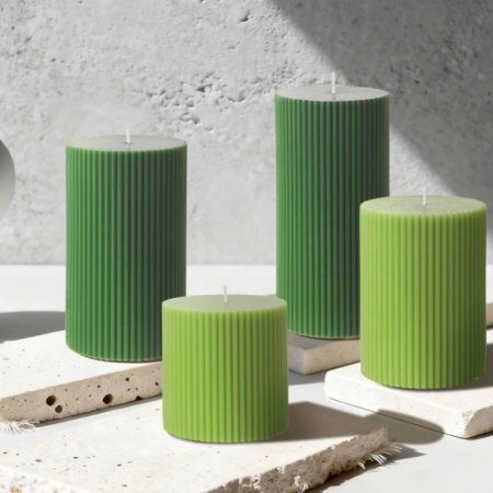 Gradient Green Vertical-Striped Cylindrical Scented Candle Set (4-Piece)